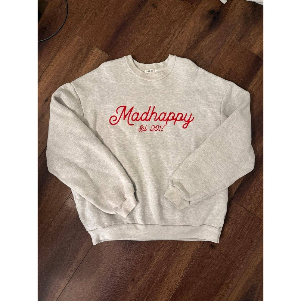 Madhappy Sweatshirt Crewneck Peace Sign Dot Embroider Graphic Grey Ltd‎ Ed L USA